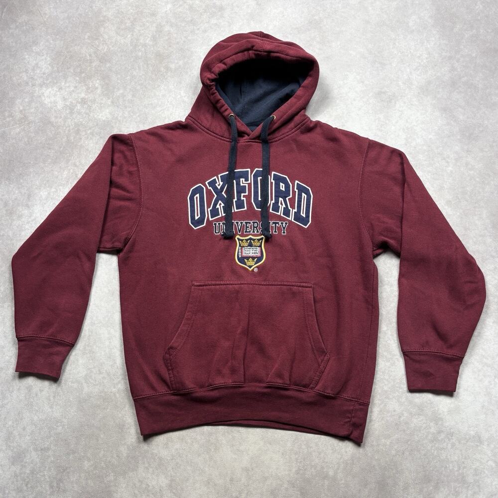 Oxford University Burgundy Red Hoodie Embroidered Spell Out Pullover Mens L